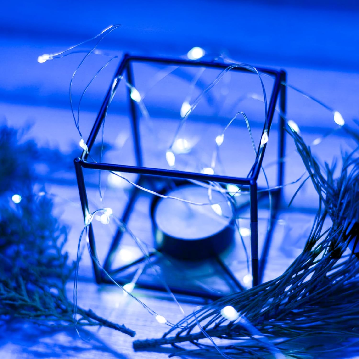 4 Pack Blue Fairy Lights Battery Operated with Remote, Waterproof 20FT 60LED Cuttable Twinkle Lights with Timer Indoor Outdoor, String Light for Bedroom, Classroom, Wedding, DIY, Christmas Décor