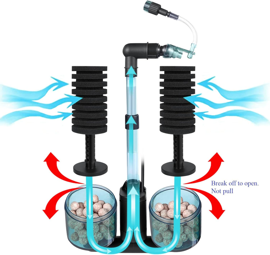 Aquarium Sponge Filter Bubbler with Ultra Quiet Water Pump and Ceramic Balls for Fish Shrimp Breeding Tank (Filter M(15-50 Gallon))