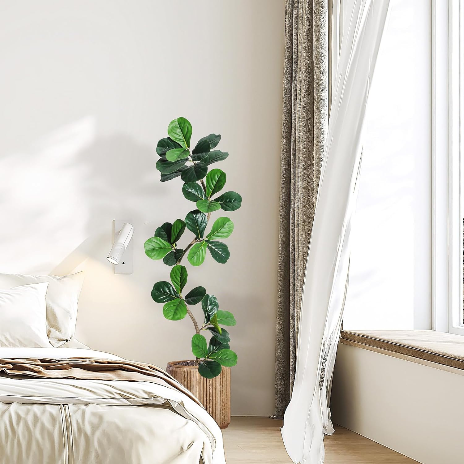 GarveeHome Fiddle Leaf Fig Artificial Tree with White Planter,5 ft Faux Plants Indoor with Moss, Fake Rubber Tall Fake Floor Plant in Pot - Artificial Trees for Home Office Living Room Decor