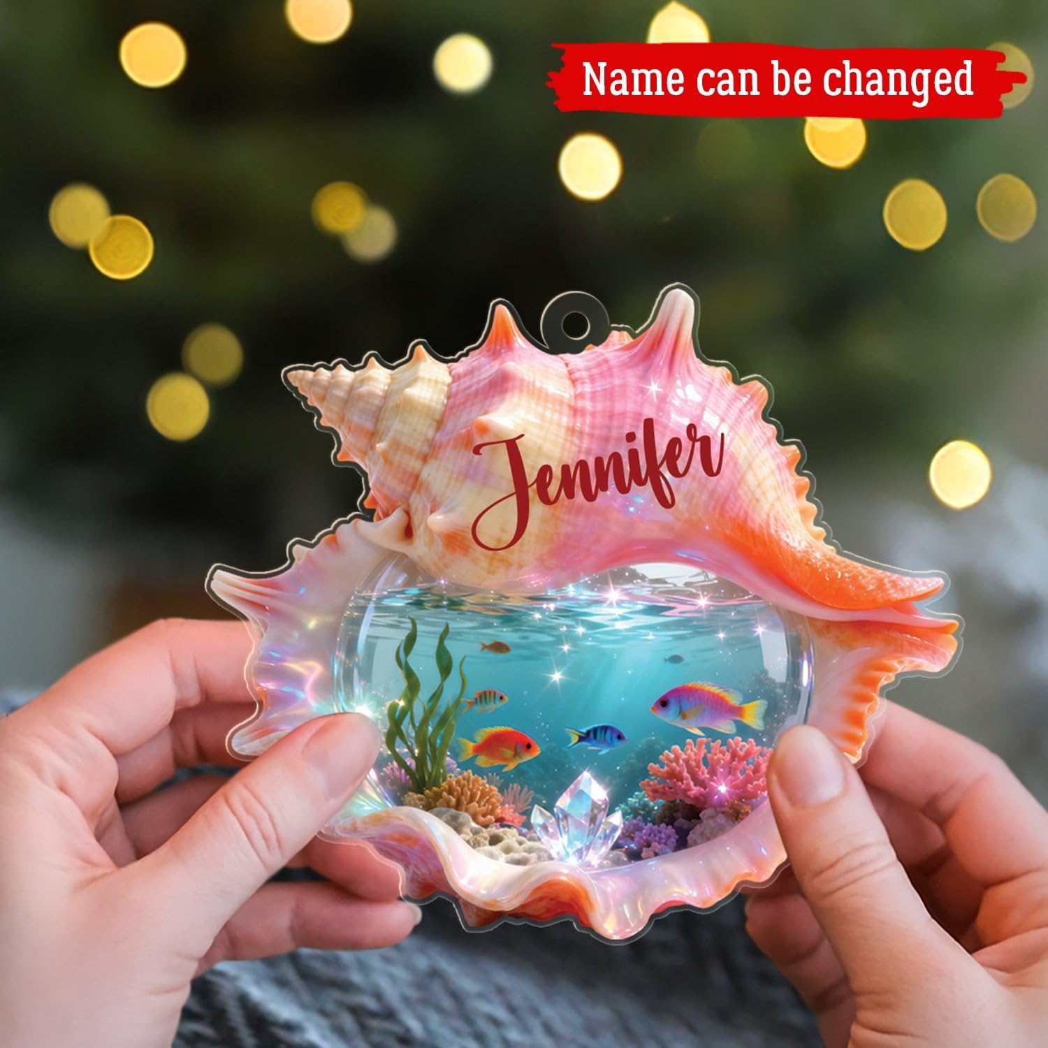 Sea Shell Shaped Acrylic Ornament, Personalized Seashell Christmas Ornament, Sea Shell Animal Underwater Holiday Keepsake, Custom Name Seashell Ornaments for Xmas Tree, Gift for Sea Animal Lovers