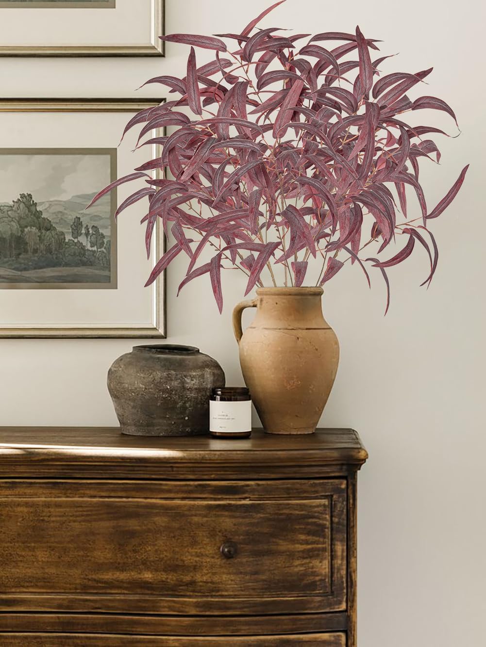 Briful Artificial Eucalyptus Willow Branches 33'' Tall Red Fake Eucalyptus Stems Arrangement, Realistic Faux Greenery Stems, Indoor Plant, Home Housewarming Farmhouse Porch Vase Decor, Set of 6