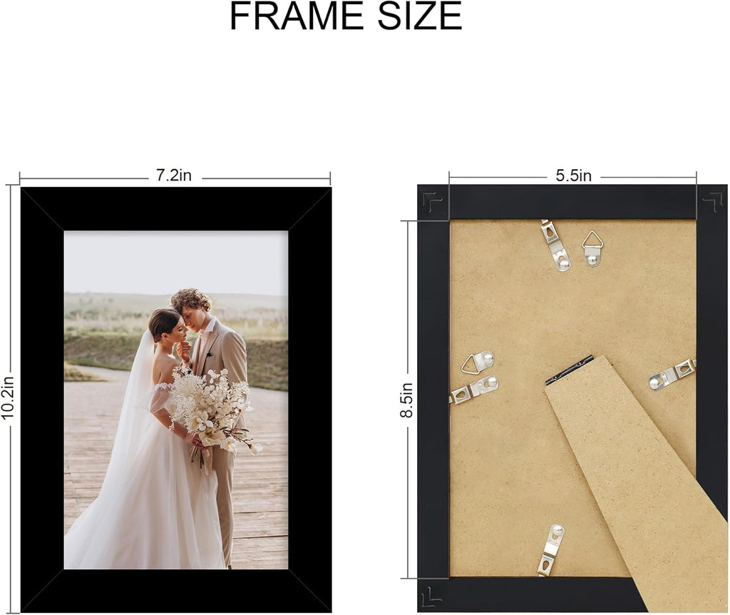 5.5x8.5 Picture Frame Set of 4, Made of Real Glass and Black Frame, 5.5 by 8.5 Photo for Wall or Tabletop