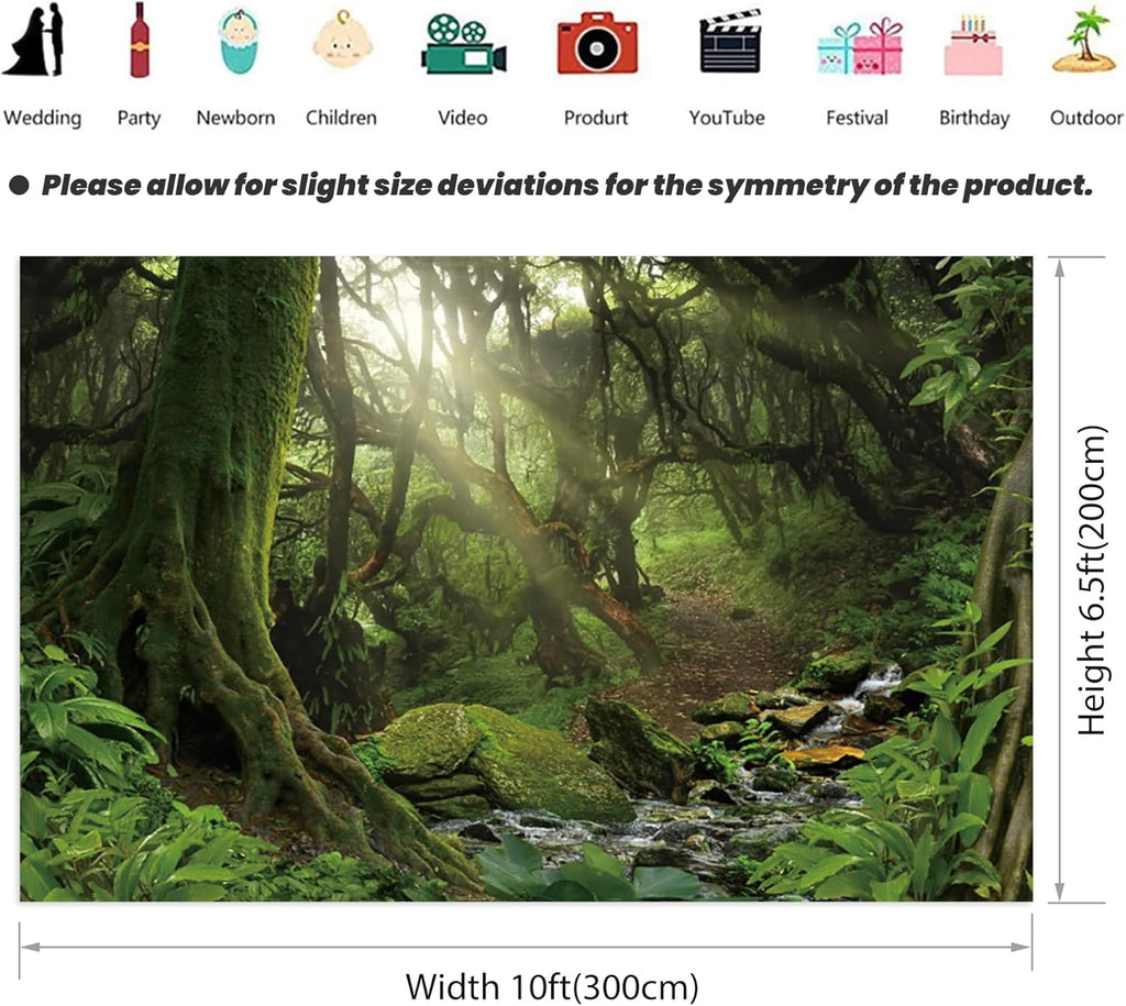 Renaiss Enchanted Jungle Forest Backdrop 10x6.5 FT Fabric Green Primary Forest Photography Background Rainforest Scenery Photo Backdrop Kids Adults Birthday Baby Shower Camping Decorations