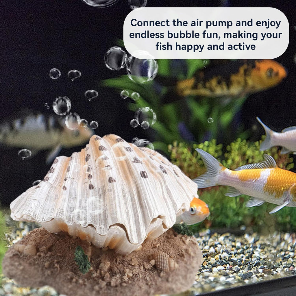 Aquarium Bubbler Decor, Fish Tank Air Stone Ornament with Moving Pearl & Clam - Aerating Bubble Action for Oxygenation, Realistic Coral Reef Decoration for Tropical Fish Tanks, Resin Shell Decor