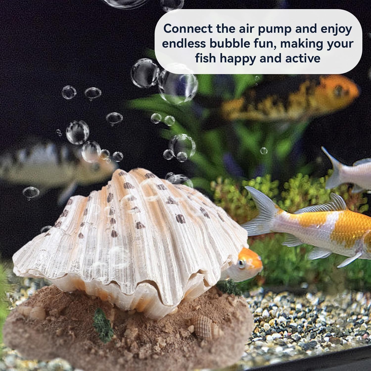 Aquarium Bubbler Decor, Fish Tank Air Stone Ornament with Moving Pearl & Clam - Aerating Bubble Action for Oxygenation, Realistic Coral Reef Decoration for Tropical Fish Tanks, Resin Shell Decor
