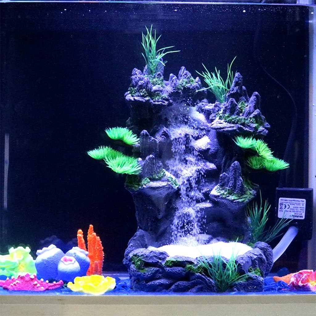 Aquarium Decoration Artificial Resin Mountain View Decor,Rockery Landscape,Rock Ornament with Trees Sand Waterfall Fish for Tank Decoration,Easy to No Fade,Waterfall Landscape with Realistic