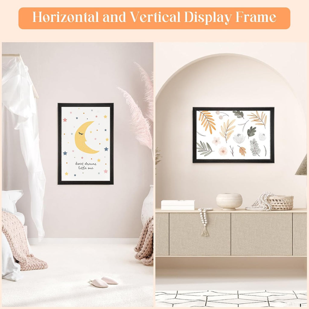 24x30 Wood Frame Black, Rustic Natural Wooden 30x24in Poster Picture Frame, Distressed 24 x 30inch Woodgrain Gallery Photo Frame with HD Plexiglass, Horizontal Vertical Wall Mounting Display 1pcs