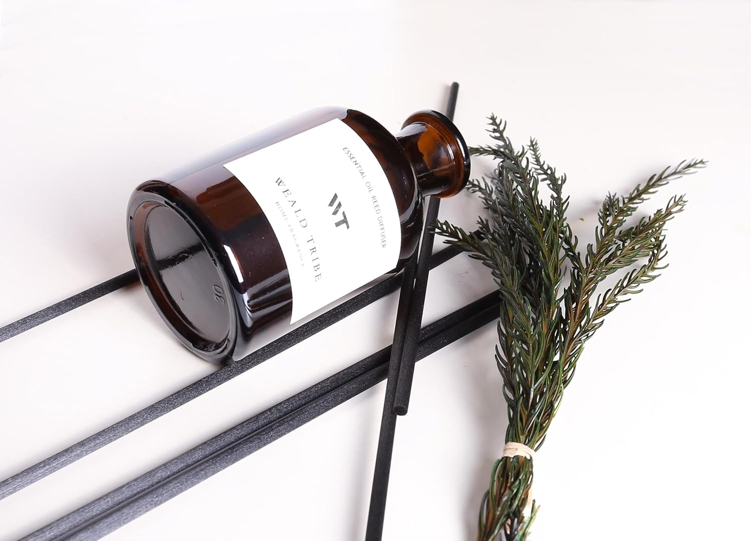 WEALD TRIBE Reed Diffuser Set for Bathroom Air Fresheners, Oil Diffuser Sticks with Flower | Balsam Fir Scent 4.0 fl oz Home Fragrance with Sticks Defusers | House Bedroom Office Shelf Decor