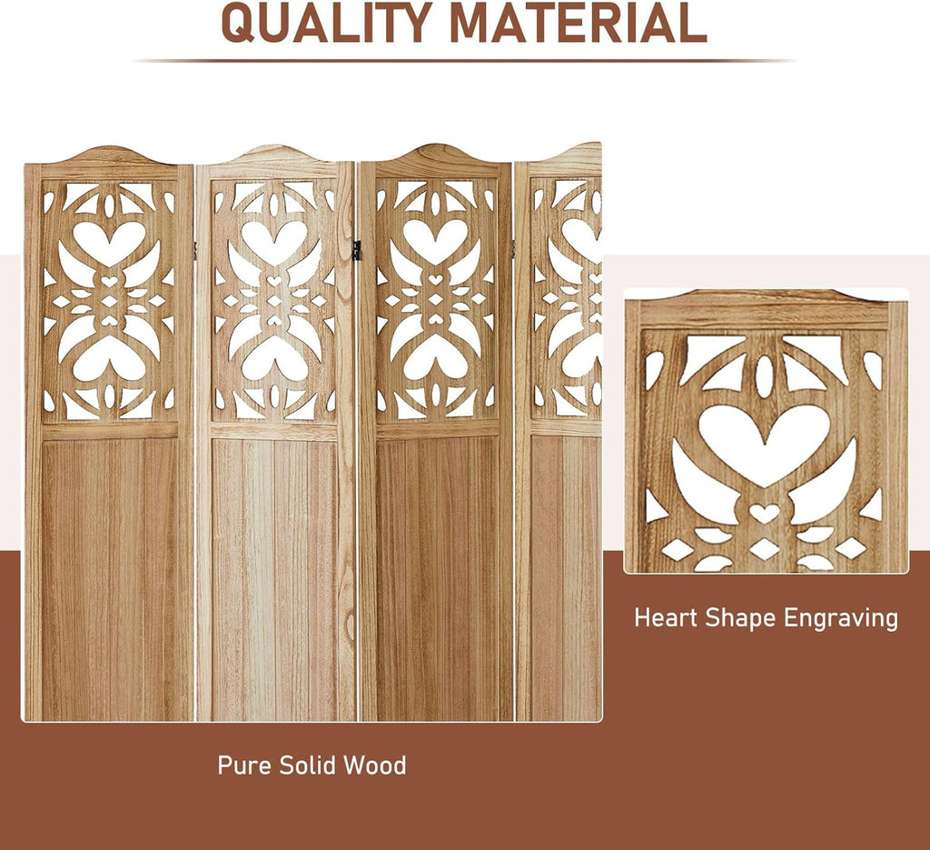 6 Panel Room Divider Fully Assembled, Carved Room Dividers and Folding Screens, 5.6Ft Wood Room Divider Screen Freestanding Partition Wall Dividers for Home Bedroom Office, Rustic Wood Color