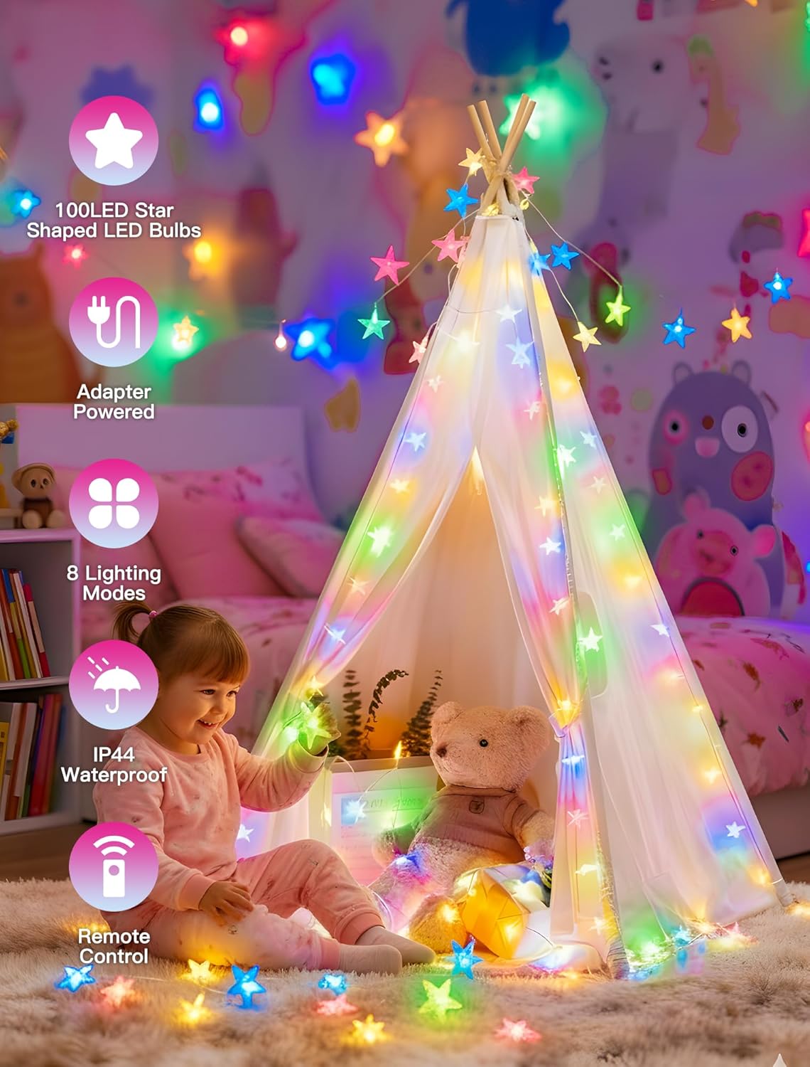Star String Lights Plug in,33ft 100LED Star Christmas Lights with Remote and Timer, Fairy Lights Waterproof for Indoor Outdoor Bedroom Classroom Dorm Wedding Party Holiday Decor,Multicolor