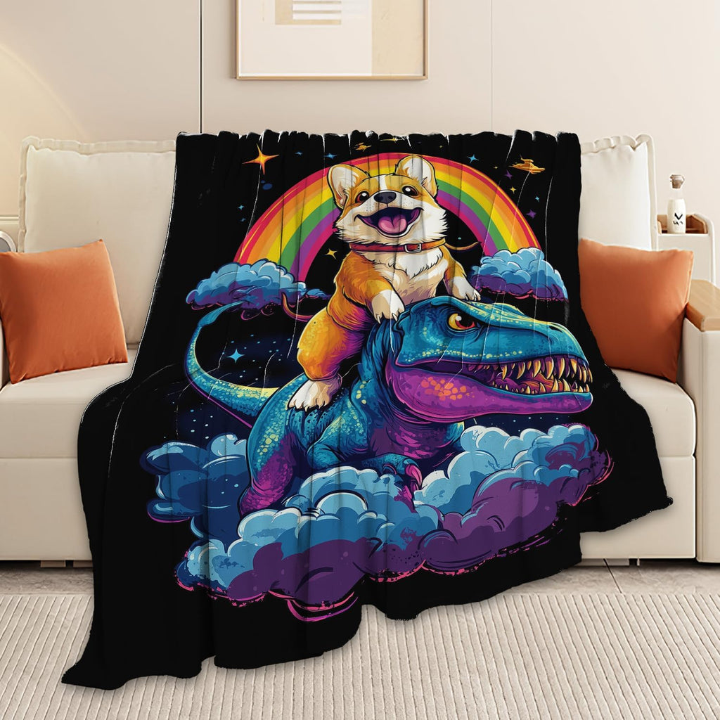 Corgi Blanket Funny Cartoon Corgi Dinosaur Throw Blanket Gifts for Corgi Lovers Girls Boys Kids Men Women Adults Super Soft Cozy Plush Fluffy Fuzzy Fleece Blanket Home Decor 50''X60''