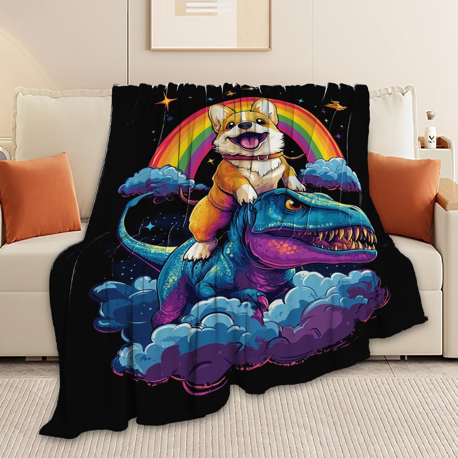 Corgi Blanket Funny Cartoon Corgi Dinosaur Throw Blanket Gifts for Corgi Lovers Girls Boys Kids Men Women Adults Super Soft Cozy Plush Fluffy Fuzzy Fleece Blanket Home Decor 50''X60''