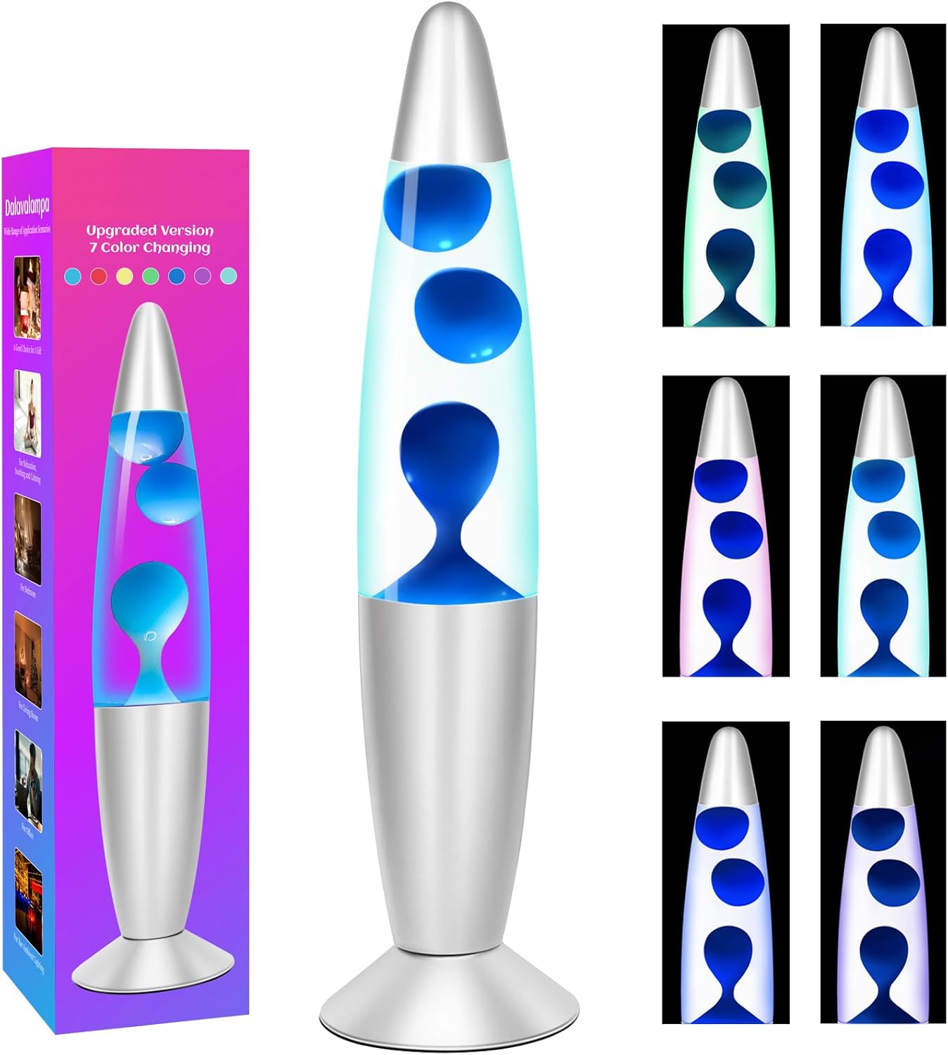 Blue Wax Liquid Motion Lamps Multi Color Changing, 13" LED Magma Lamp for Adults Kids, Night Light Birthday Gifts for Boys Girls, Home Décor Mood Light for Living Room Bedroom