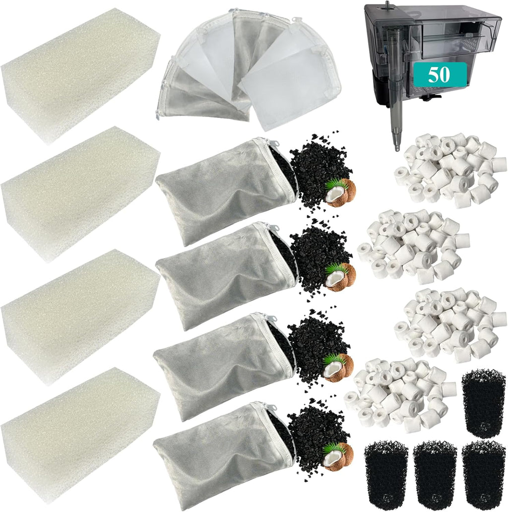 4 Set Three-Stage Filters Replacement Media Kit for AquaClear 50 Power Filter, Fish Tank Filter for 20-to-50 Gallon Aquariums