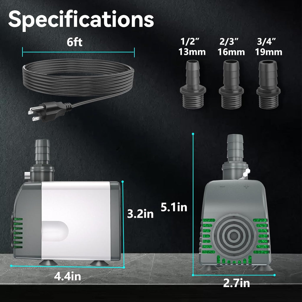 540GPH Submersible Water Pump - AUTO-SHUT-OFF 35W Pond Pumps Ultra-Quiet & Adjustable Flow Rate for Fountains, Hydroponics, Ponds, Aquariums, and More