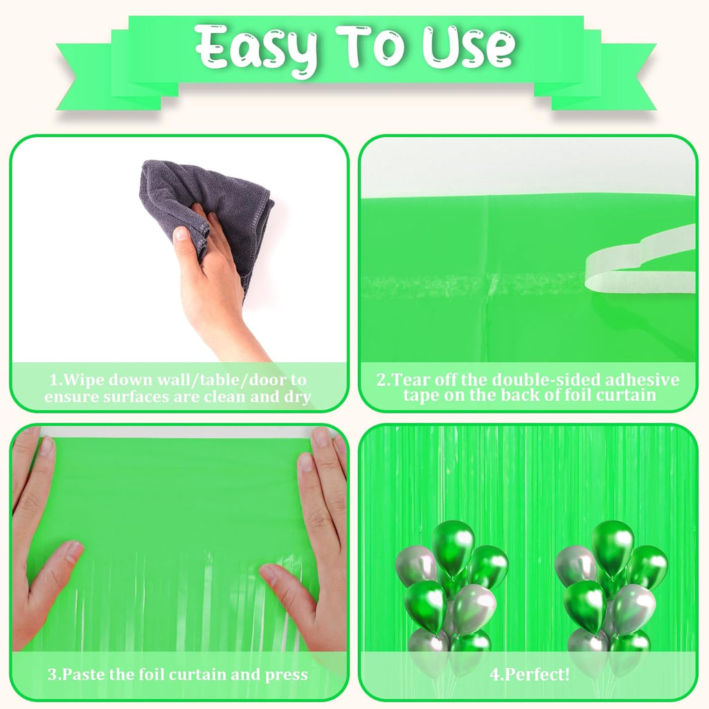 2 Pack Pastel Green Foil Fringe Backdrop Curtains, Tinsel Streamers Party Decorations, Fringe Backdrop for Baby Shower, Birthday Party