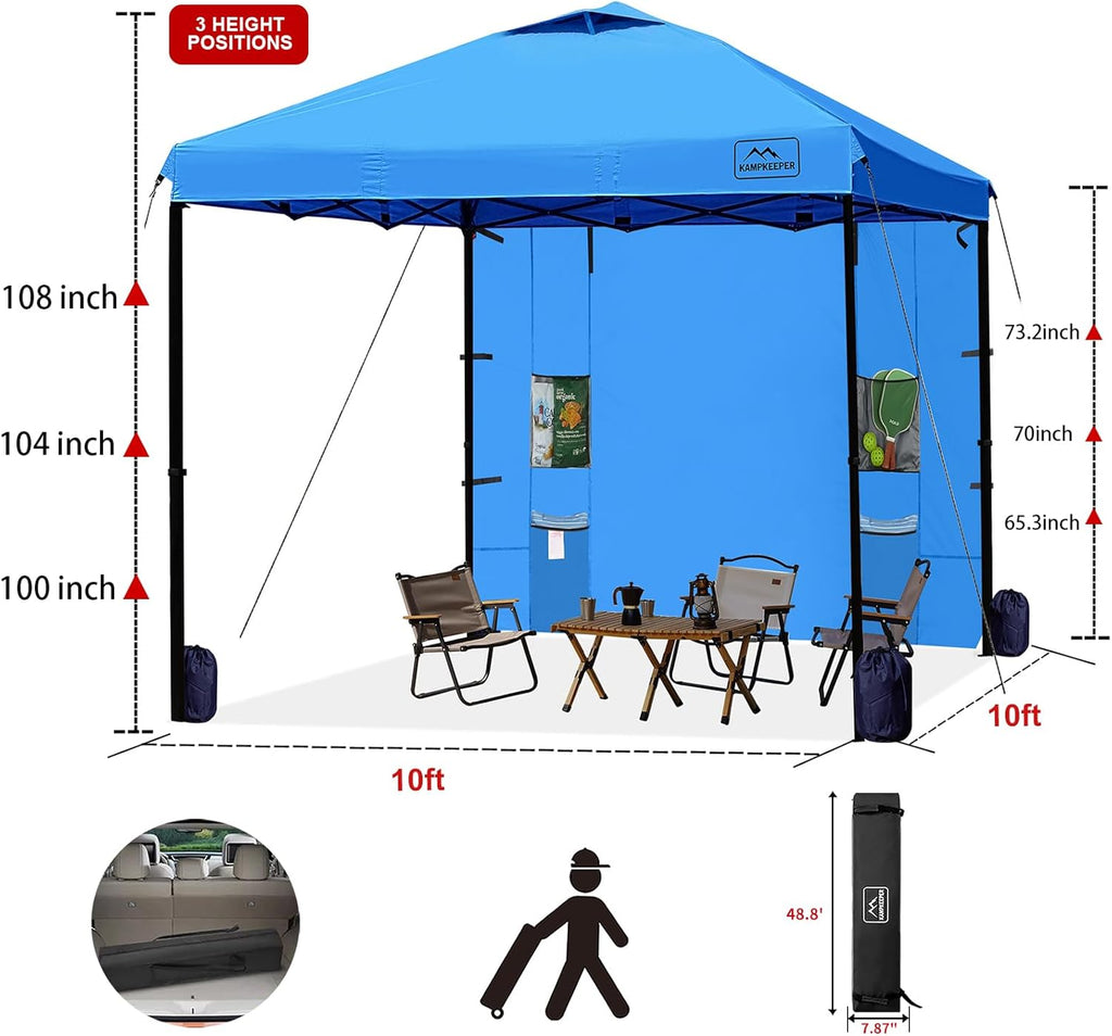 KAMPKEEPER 10x10 Easy Pop Up Canopy Tent with Sidewalls, Instant Outdoor Shade Shelter with Removable 10FT Sun Walls, Quick Setup Waterproof and UV-Resistant for Patio (Light Blue, 1 sidewall)