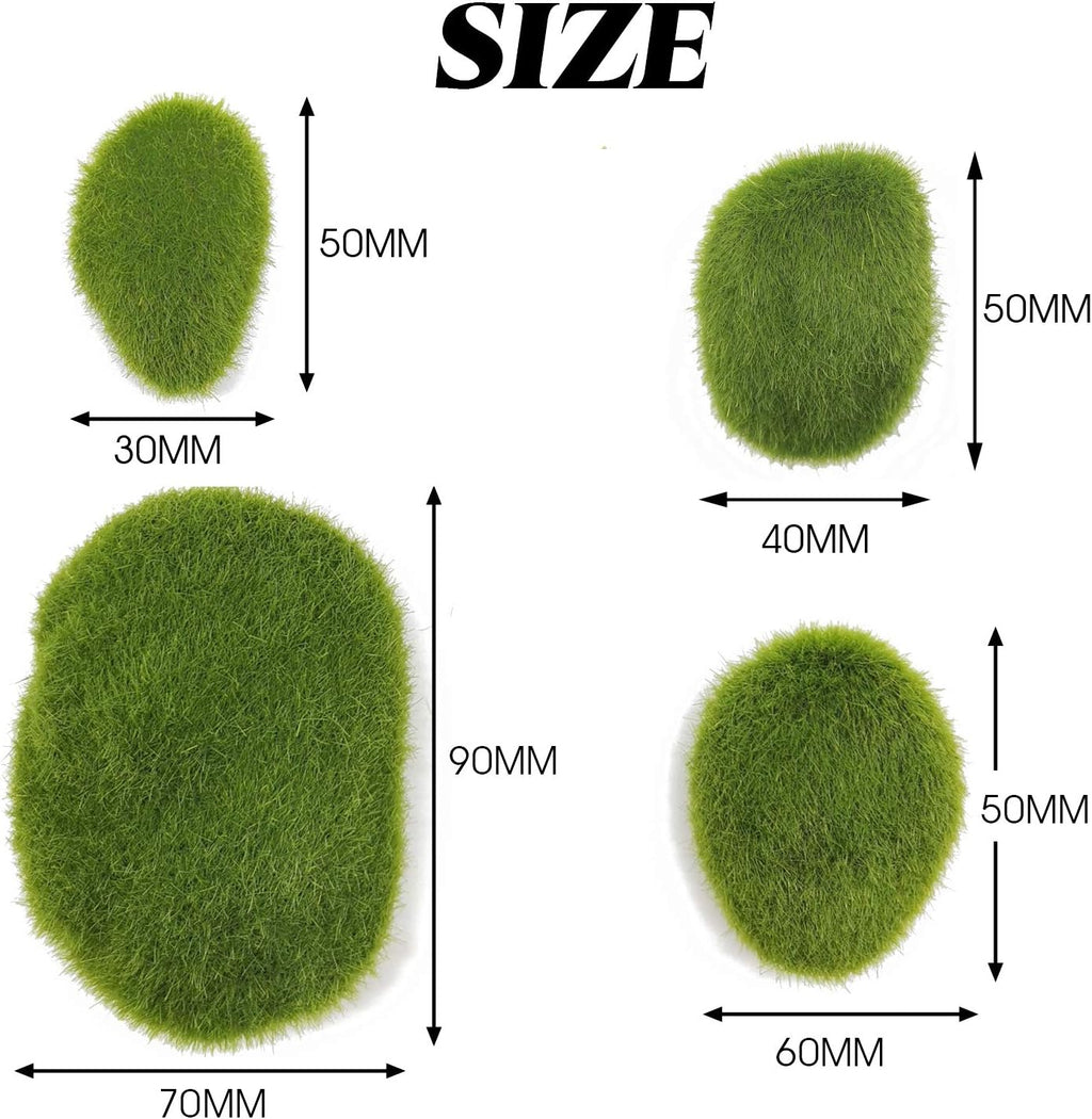 TIHOOD 40PCS Artificial Moss Rocks (4 Sizes), Green Moss Decor for Floral Arrangements, Fairy Gardens and Crafting