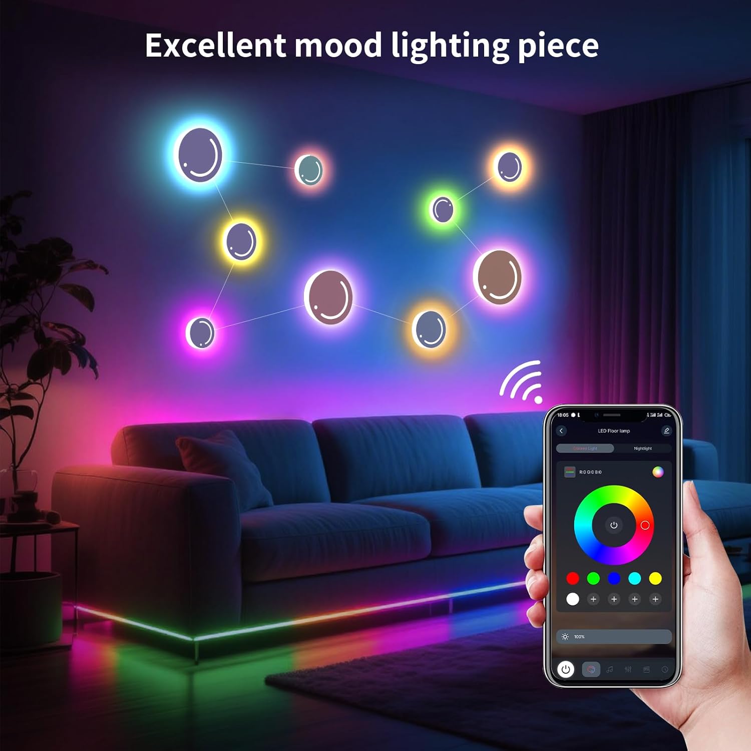 DIY LED Wall Lights, Led Strip Lights, Customizable LED Constellation Light with App & Remote Control, Music Sync, Color-Changing Lighting for Living Room/Home Decor