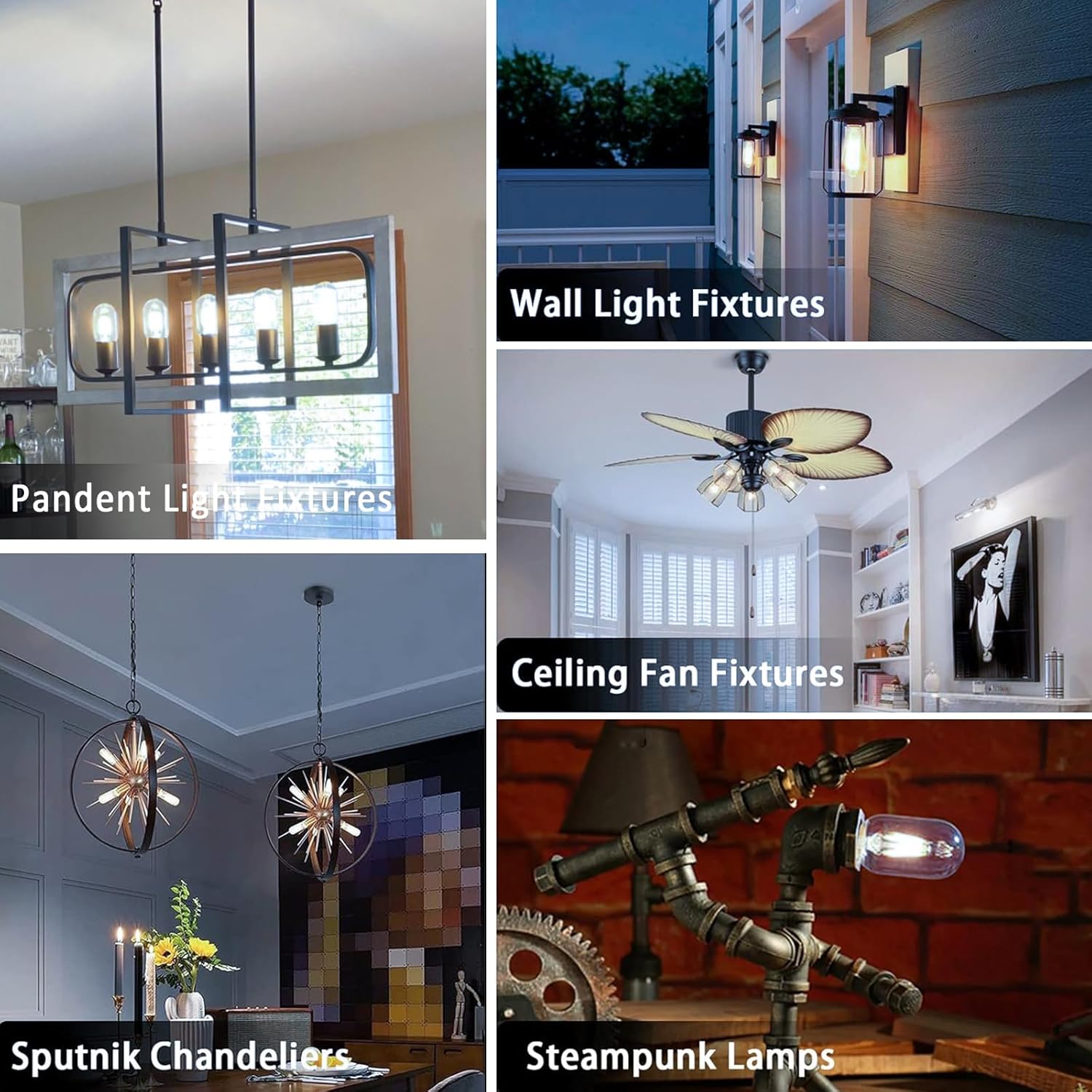 3.2 Inch 5000K Daylight White E26 LED Bulb 60 Watt Equal, AC 120V 600LM Edison Bulbs Dimmable, 6W T10 T30 Filament Light Bulbs Clear Glass for Fan Pendant Wall Light, UL Listed-4 Pack