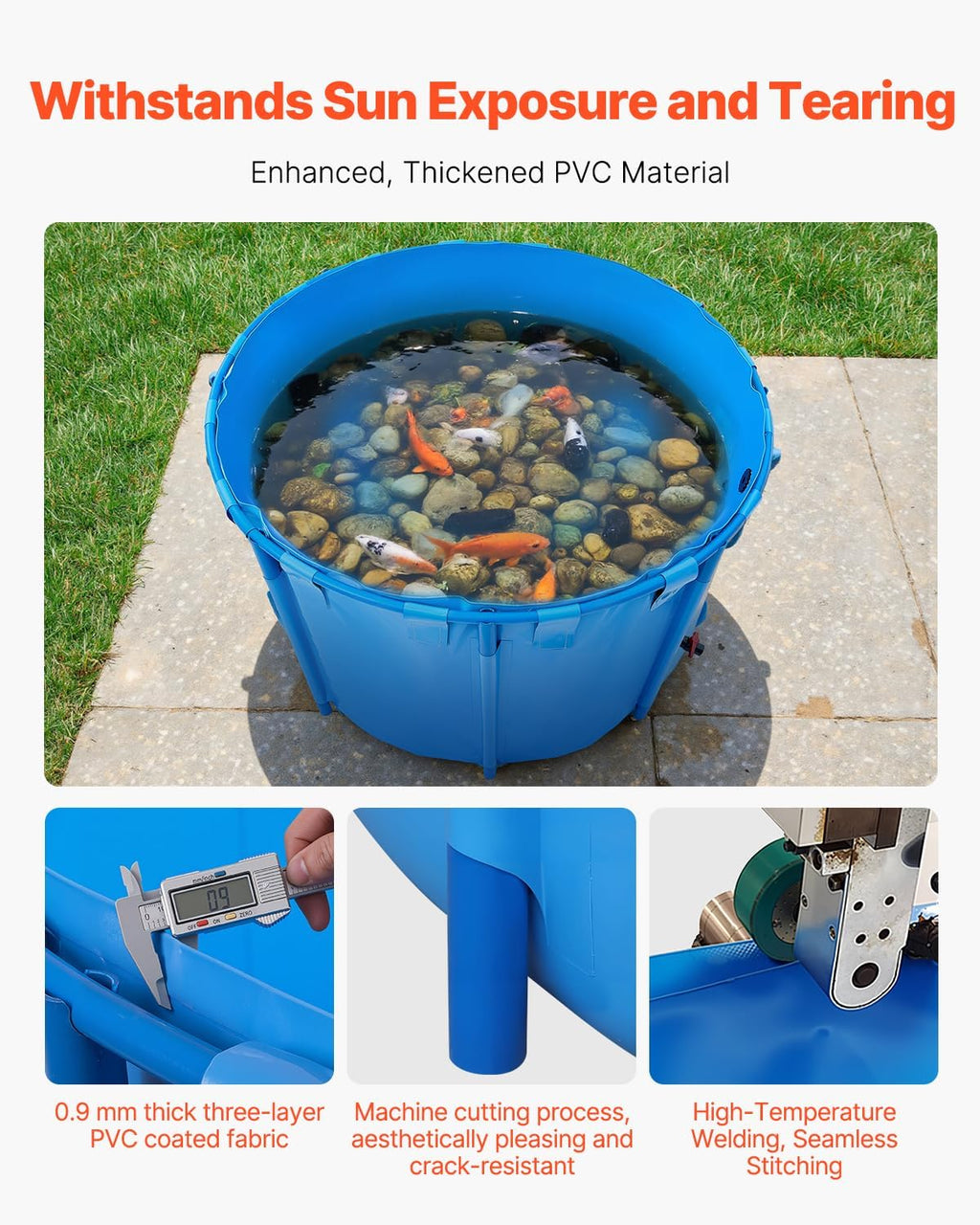 VEVOR KOI Aquarium Tank Above Ground Fish Pond, 450 Gallon Foldable Canvas Fish Pool Pond, Outdoor/Indoor Round No Dig Turtle Goldfish Pond with 304SS Frame and Drain Valve