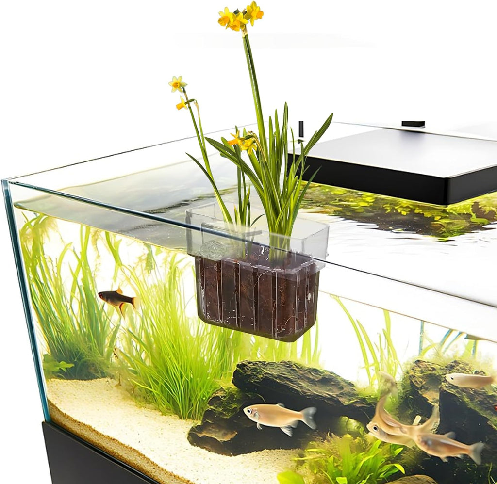2 PCS Aquarium Plant Holder Clear, Fish Tank Plant Holder, Fish Tank Aquatic Plant Holder Aquatic Planter Hanging Pot for Aquarium Decor