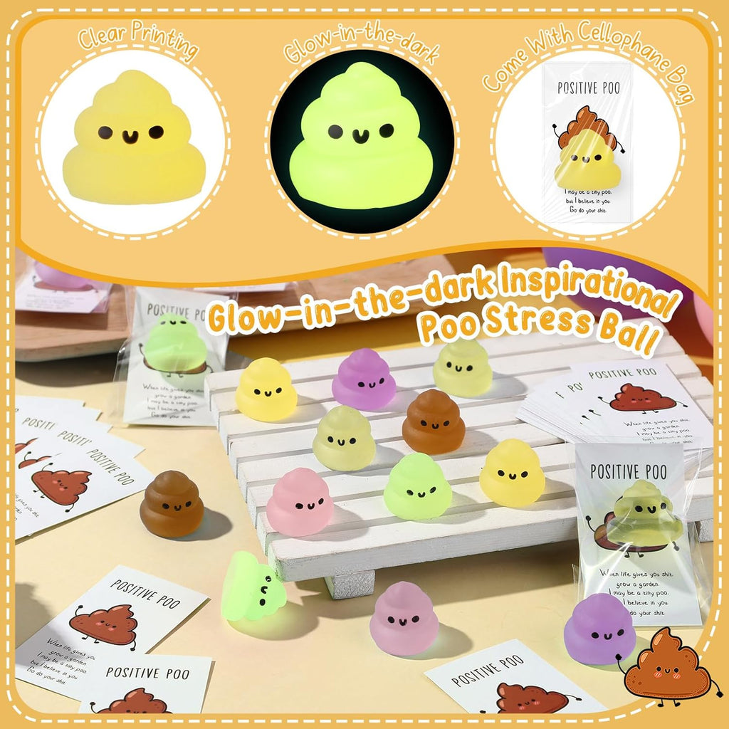 Wettarn 30 Sets Emotional Luminous Stool Stress Ball Gifts Bulk Office Christmas Appreciation Gift Cute Positive Stool Squeeze Inspirational Cards Mini Stress Relief Ball for Coworker Nurse Staff