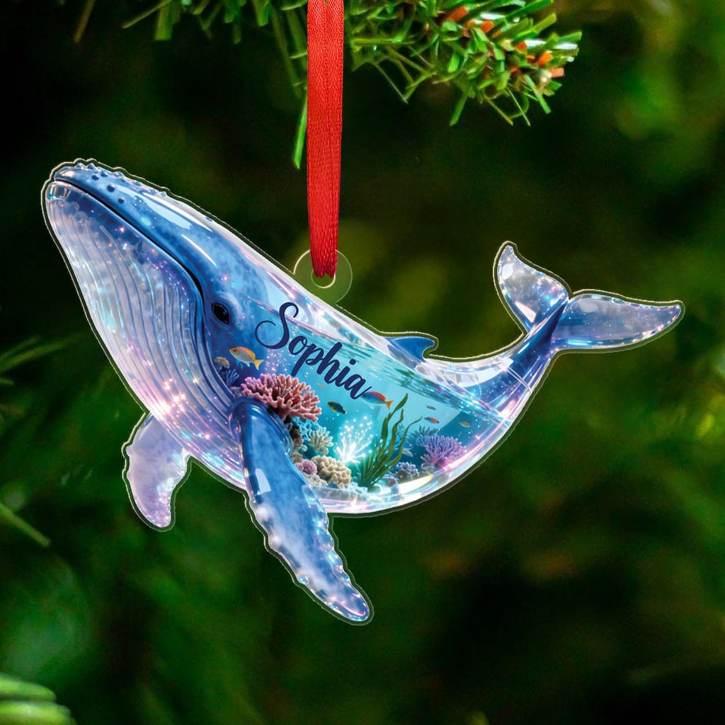 Personalized Whale Shaped Acrylic Ornament, Whale Sea Animal Christmas Ornament 2025, Marine Life Keepsake Gift for Marine Biologist Sea Animal Lover, Custom Name Whales Lover Ornaments