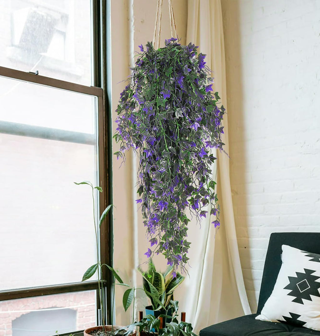 Artificial Ivy Vines Fake Plants Artificial Hanging Plants Faux Hanging Ivy Leaves Artificial Plants UV Resistant Plant for Outdoor Terrace Garden Decoration Indoor Bathroom Wall Decor(Purple)