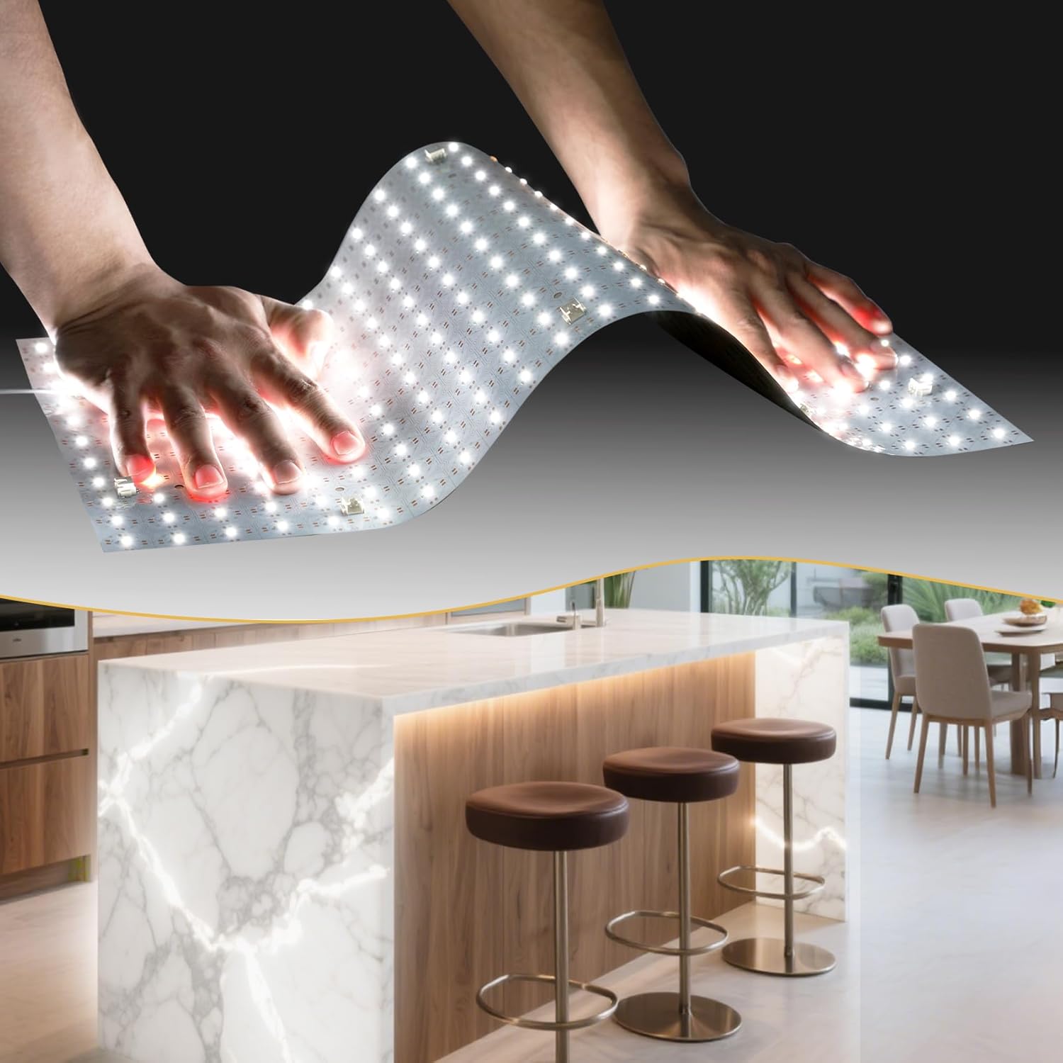 4PCS Soft LED Backlight Panel 36W 6000K White Light Board for Natural Stone or Quartz, Bendable & Cuttable 19.3X9.6 inch（Power Supply not Included）