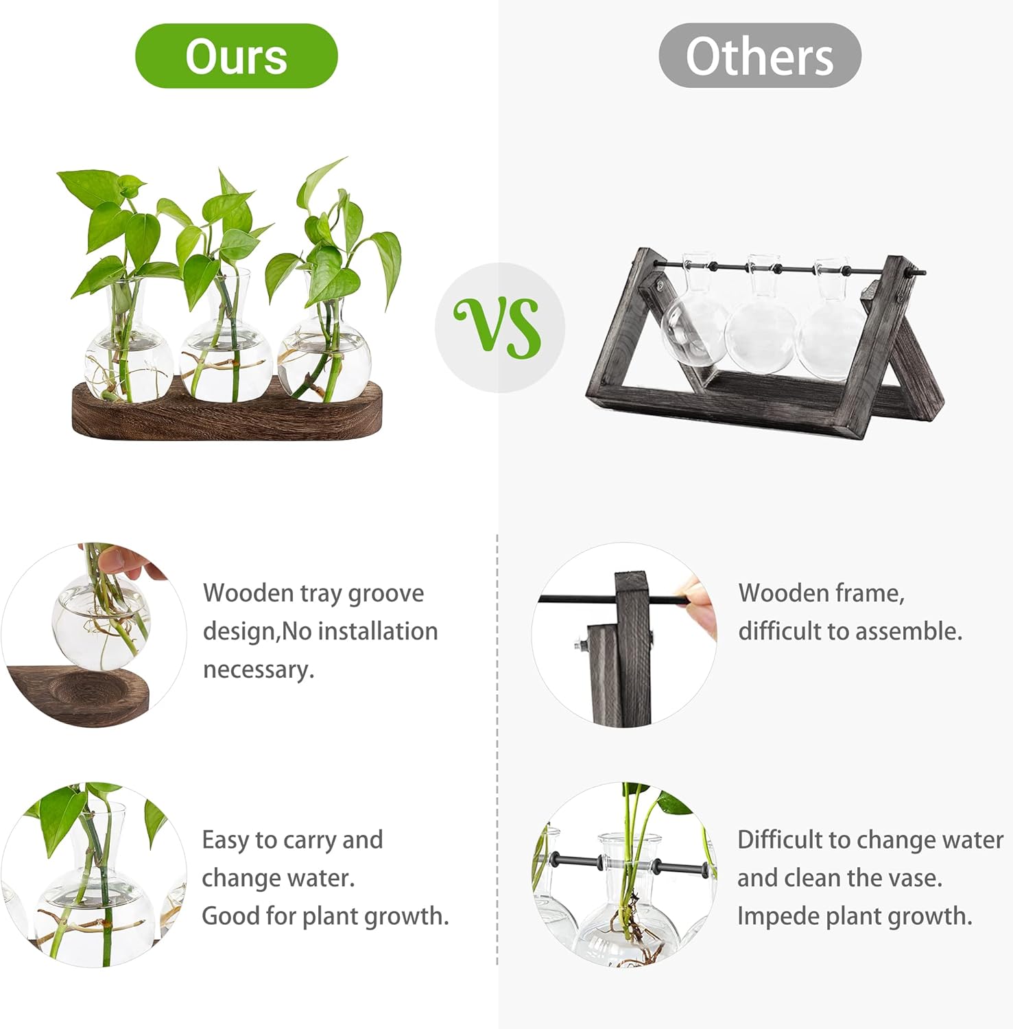 Mkono Desktop Plant Propagation Station Glass Planter Terrarium with Wooden Tray Bulb Flower Vase Perfect for Propagating Hydroponic Plants Home Office Decor Plant Lover Gift Idea