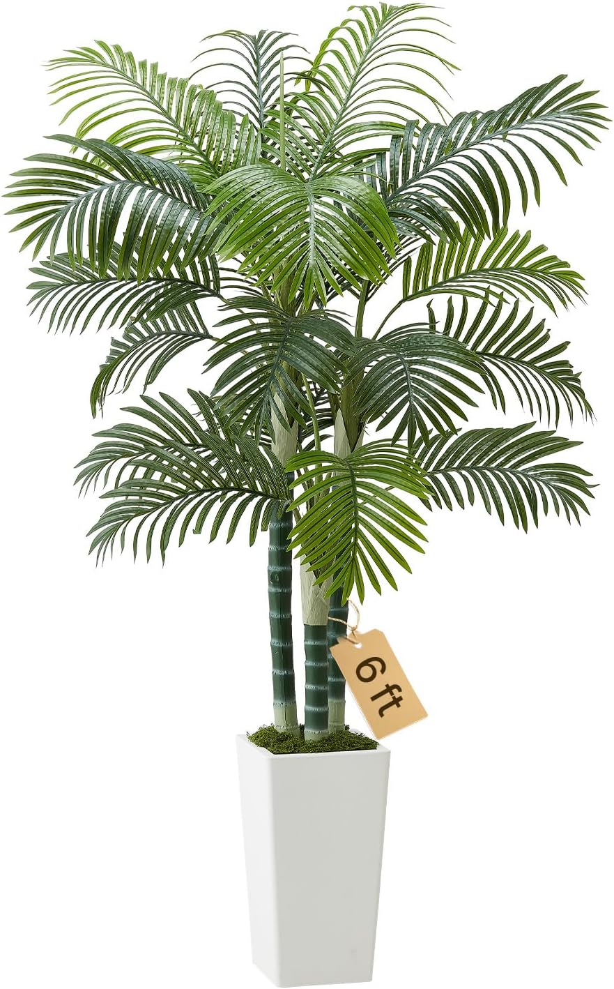 VEVOR Artificial Areca Palm Tree 6 ft, Fake Palm Tropical Plants with White Tall Planter, Faux Floor Silk Plant in Pot, Large Trees for Home Office Living Room Decor House Warming, Indoor Outdoor