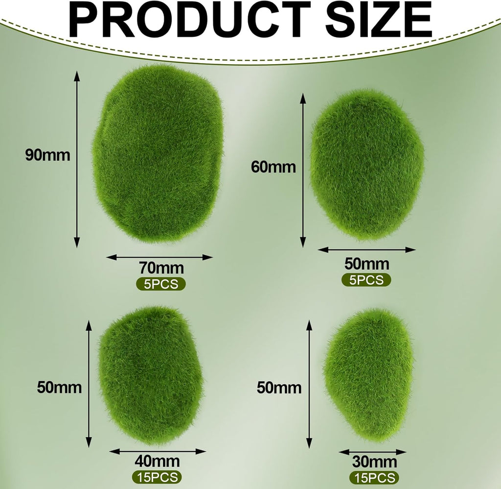 40PCS Artificial Moss Rocks, 4 Size Fake Moss Rocks, Green Moss Decor for Floral Arrangements, Fairy Gardens and Crafting
