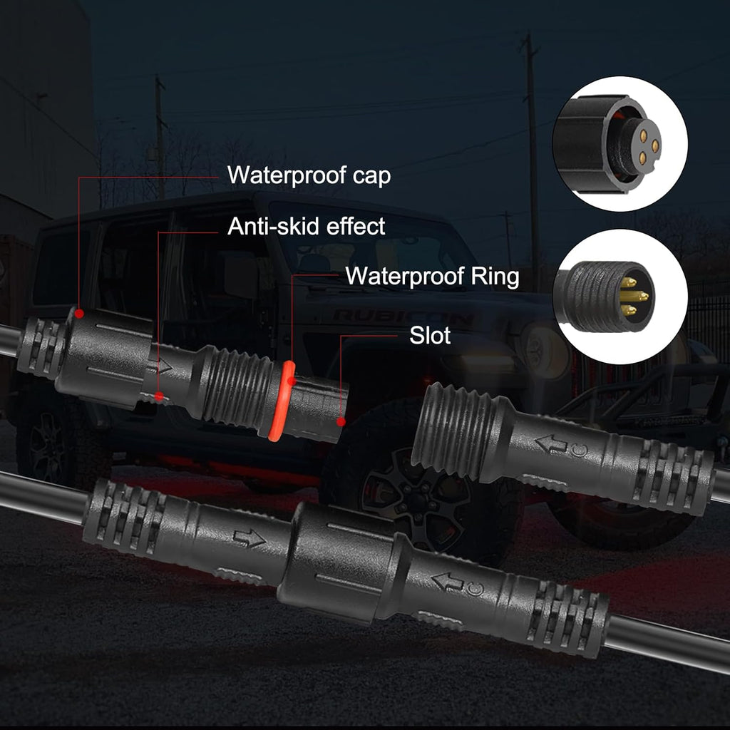 2 PCS 10FT 3 Pin RGB Rock Light Extension Cable, Rock Light Extension Wire with Male and Female Connectors