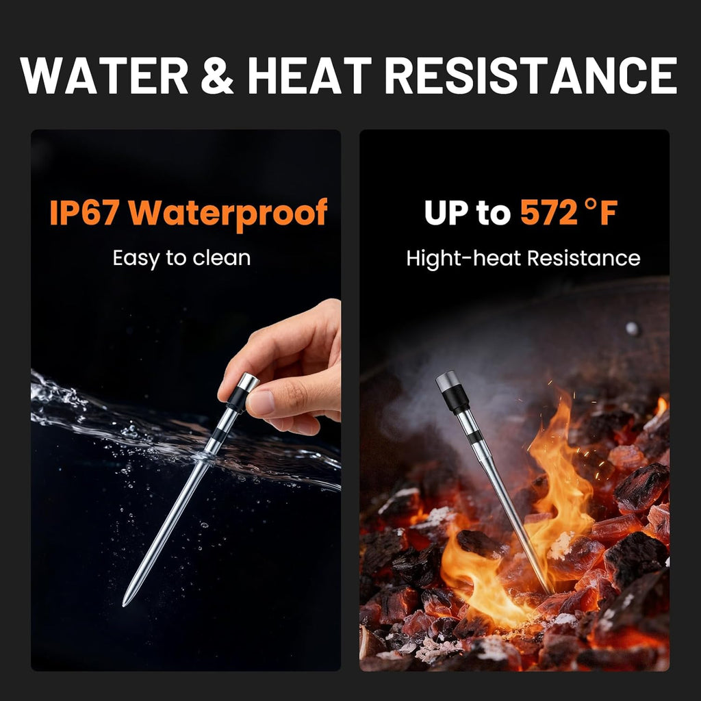 Smart Bluetooth Wireless Meat Thermometer, Real-Time Monitoring Control Digital Thermometer with Smart App, 2 Meat Probes IP67 Waterproof High Accuracy Perfect for BBQ, Oven, Grill & Smoker