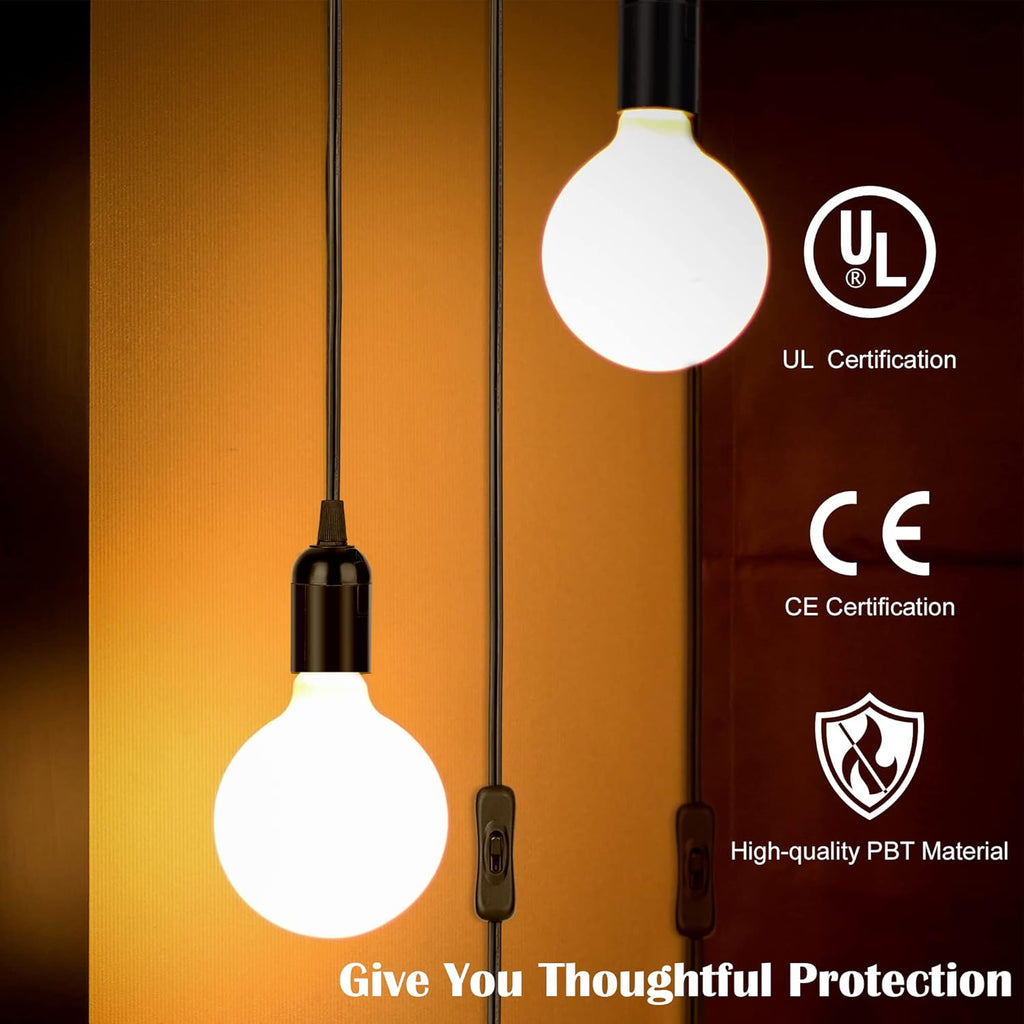 JACKYLED 1 Pack UL-Listed 20Ft Extension Hanging Lantern Cord Cable 360W with E26 E27 Socket On/Off Button Pendant Lighting(Black)