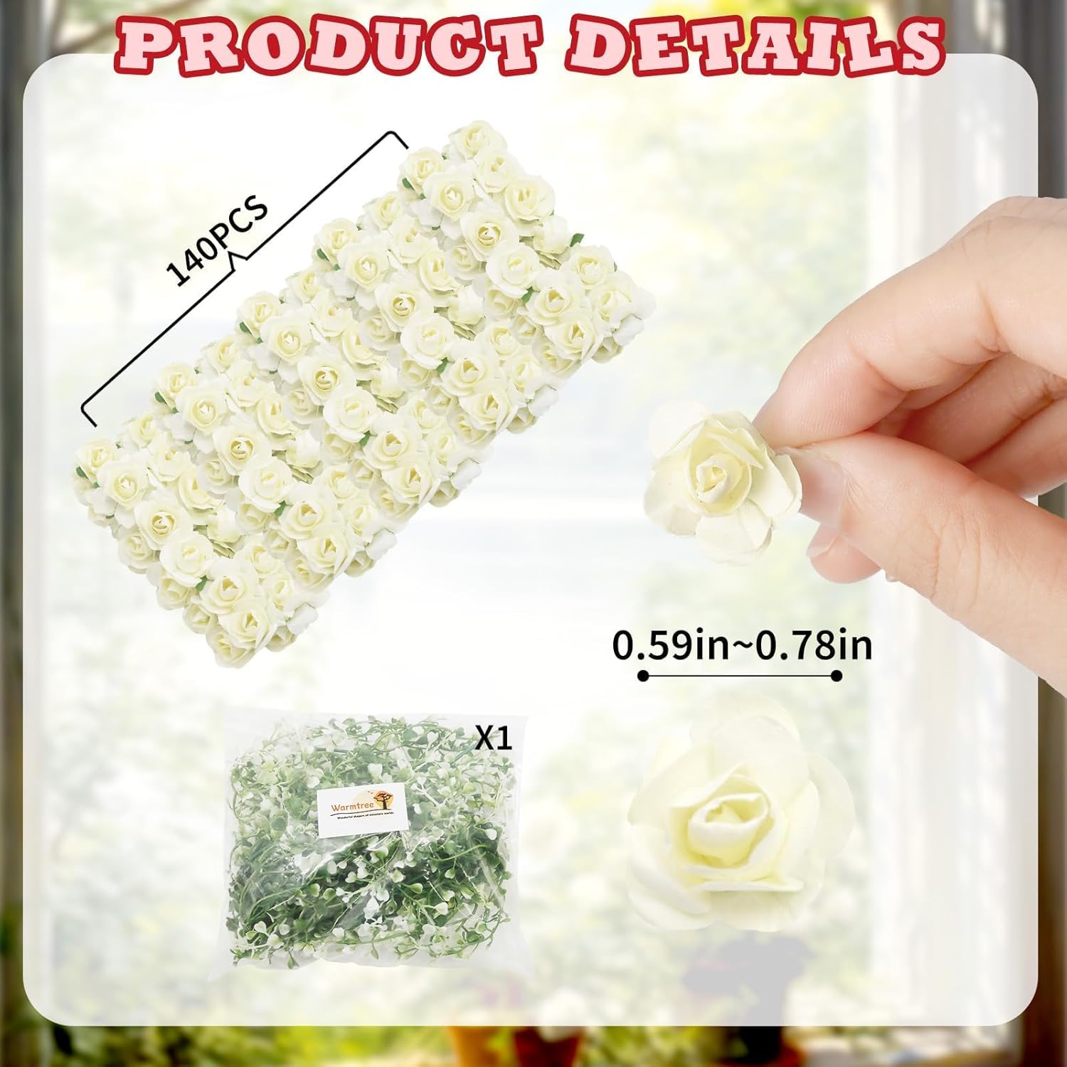 Warmtree Realistic Miniature Artificial Rose Vines Cute Flower Decorations DIY Mini Model Railway Fairy Garden Architecture Diorama Scenery Landscape Layout (White Milk)