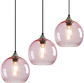 Pink Glass Pendant Lights Kitchen Island Lighting Globe Pendant Light Fixtures Modern Pendant Lighting for Bedroom Living Dining Room Light Fixture (7.87 in, 3 Pack)