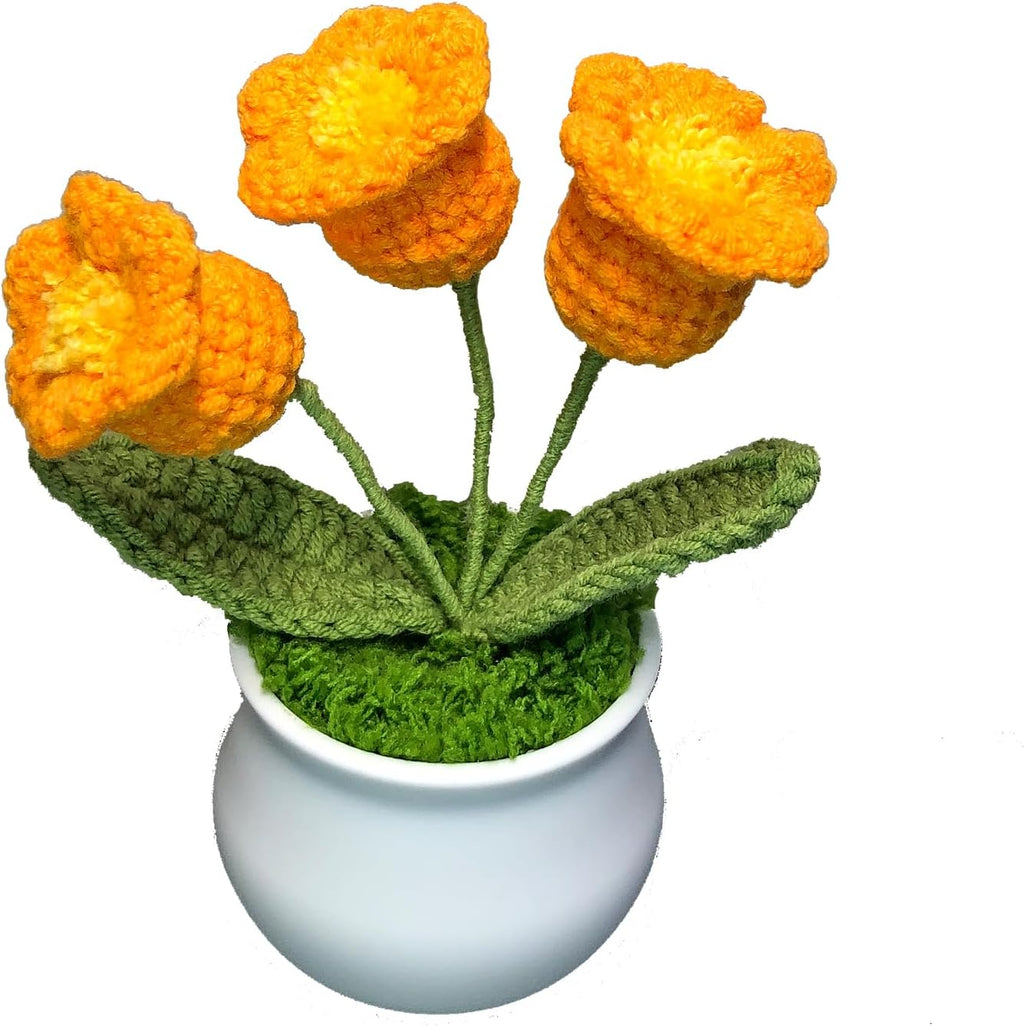 Crochet Flowers Cute Little Flower, Farmhouse Fall Decor, Autumn Gifts for Women and Home, Thanksgiving, Halloween, Christmas, Office Desk Decoration (Orange Lily of The Valley)