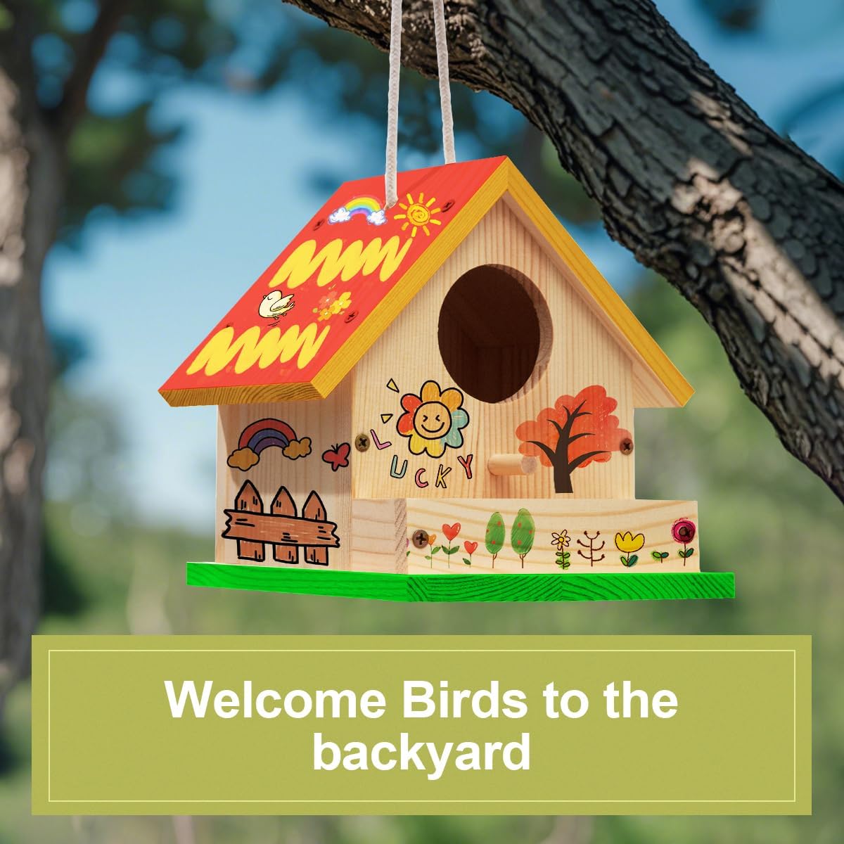 4 Sets Wooden Birdhouse Kit for Outdoor DIY Paint Your Own Wood Kid Art Craft Outdoor Birdhouse Kit Hanging Bluebird Cardinals for Spring Summer STEM Projects