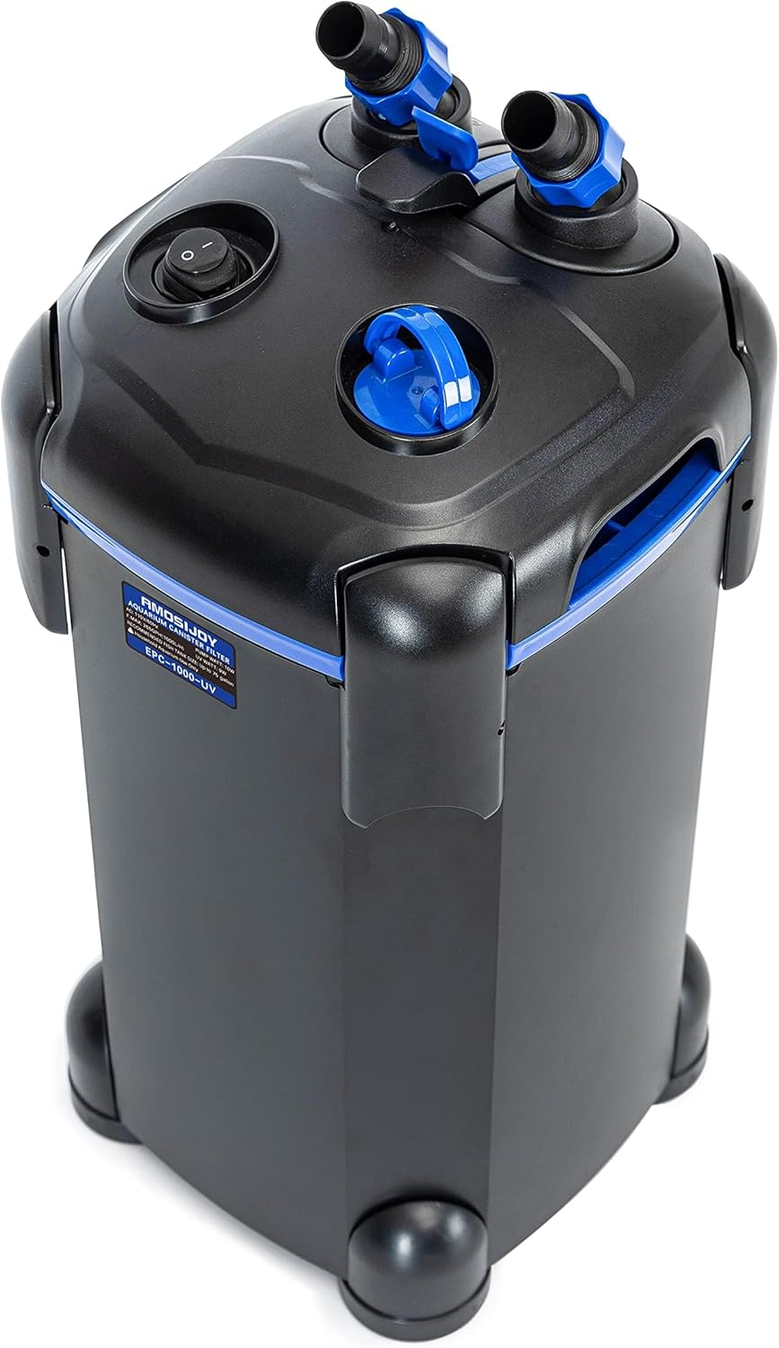 AMOSIJOY 265GPH Ultra-Quiet Canister Filter, 3-Stage External Aquarium Filter with Free Media for Large Fish Tanks and Aquariums