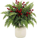 50 PCS Christmas Artificial Pine Picks with Red Berry Stems, 13" Faux Evergreen Norfolk Pine Cypress Branches, Fake Cedar Pine Needles Branches for DIY Craft Vase Garland Decoration