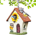 Garden Bird House for Outside, Hanging Resin Birdhouse Hummingbird House for Blue Bird Sparrow Chickadee, Sunflower Decorative Bird Box for Outdoors Country Garden Courtyard (Brown, Small)