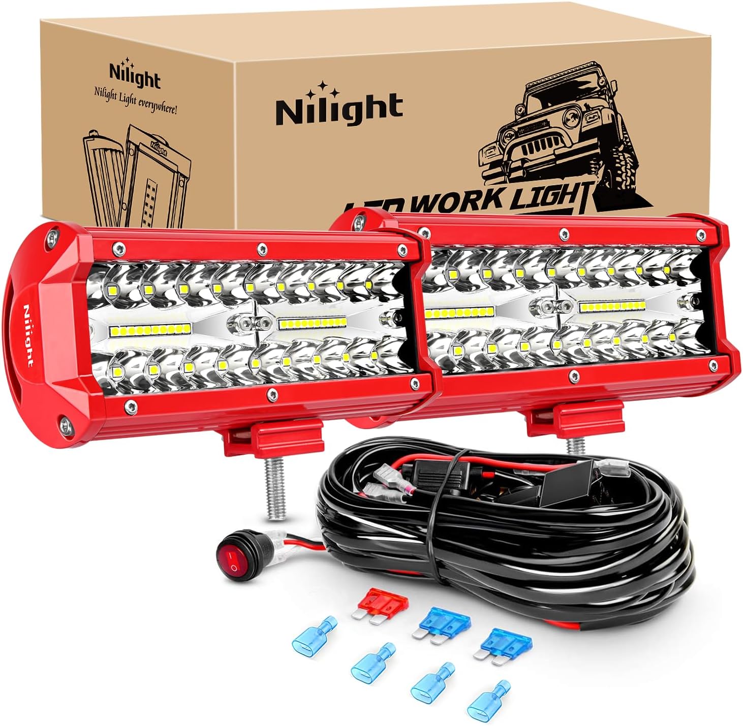 Nilight LED Light Bar 2PCS 6.5 Inch Triple Row Spot Flood Combo Lights w/Wiring Kit for Fog Driving Work Lighting on Off-Road Truck SUV ATV UTV