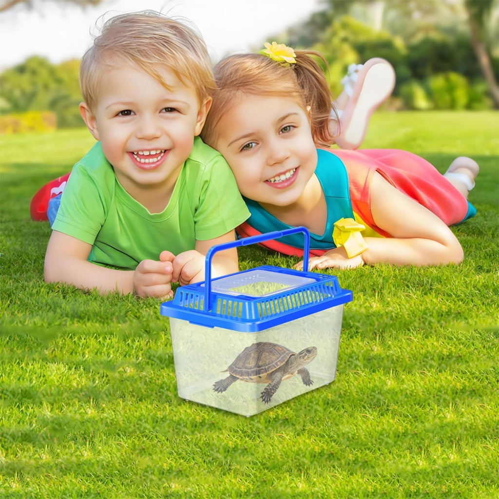 Gatuida Turtle Carrier Fish Tank Portable Clear Plastic Aquarium for Boy Girl for Reptiles and Turtles Spacious Design Lid for Safe Transport and Easy Handling