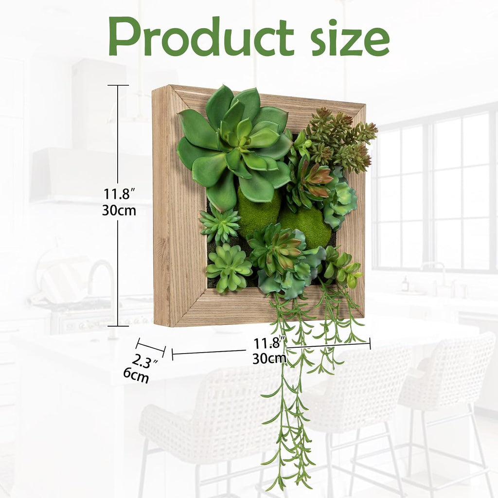 Artificial Succulent Wall Decor Fake Hanging Succulents with Wood Plant Box, Succulent Plants Artificial 3D Wooden Wall Decor Faux Hanging Plants Indoor Succulents Arrangement