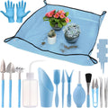 20 pcs Succulent Tool Set - 39.4" Indoor Plant Repotting Mat and 19 Pcs Mini Succulent Hand Tools, Garden Flower Plants Transplanting Supplies for Women Holiday Gardening Gifts Outdoor, Blue