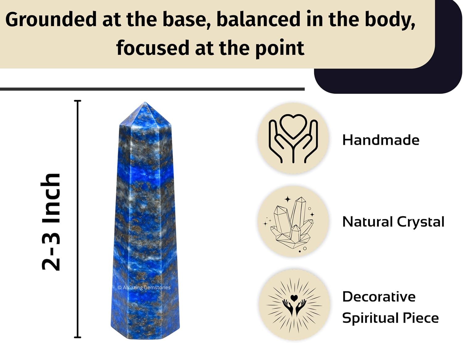 Amazing Gemstone Lapis Lazuli Crystal Towers ~ Natural Healing Crystal Point Obelisk for Reiki Healing and Crystal Grid (2" to 3" INCH)