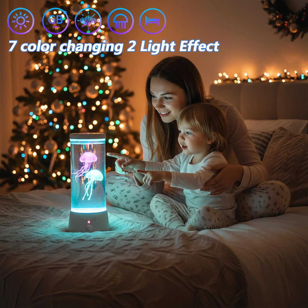 Jellyfish Lamp, 7 Color LED Changing Jelly Fish Light Lamp with Quiet Motor, Lifelike Movements, Jellyfish Decor for Bedroom, Office, Sensory Lamp Great Gifts for Kids (White)