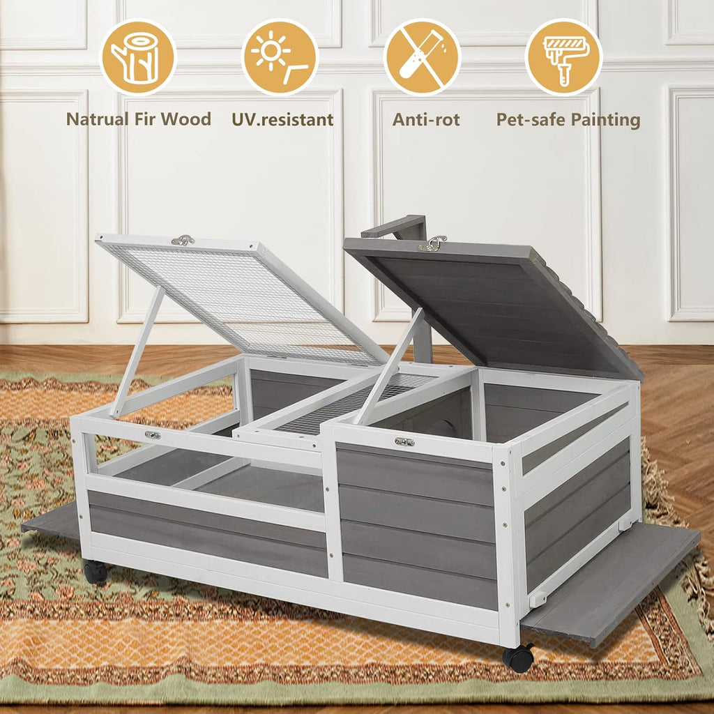 PetsCosset Tortoise Habitat Wooden Tortoise House, Indoor Turtle Enclosure Outdoor Reptile Cage with Removable Bottom, Light Support, Openable Roof